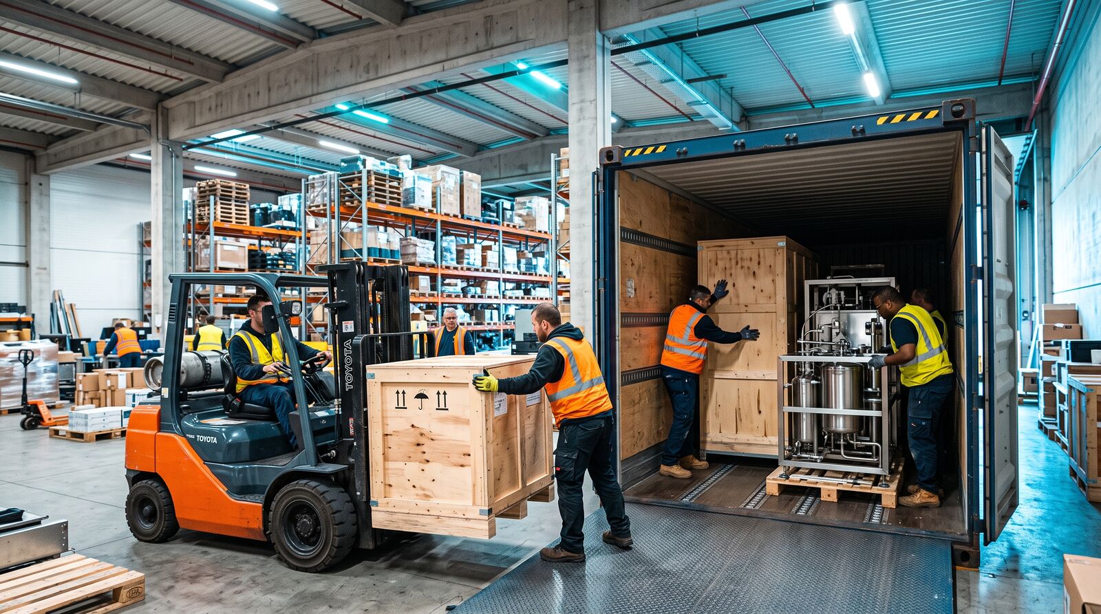 Mixed container loading with cleanroom equipment crates