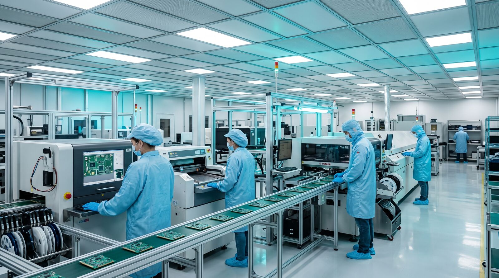 Electronics cleanroom with FFU ceiling grid